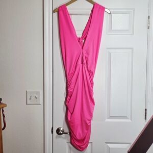 Almost Famous Pink Ruched Backless Sleeveless Dress Size: 1X